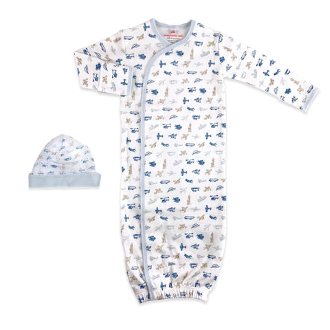 Airplanes organic cotton magnetic cozy sleeper gown + hat set