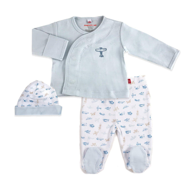 Airplanes organic cotton magnetic take-me-home kimono set