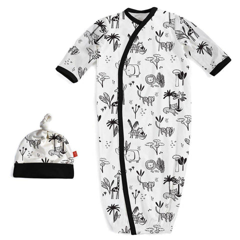 Animal Safari modal magnetic cozy sleeper gown + hat set