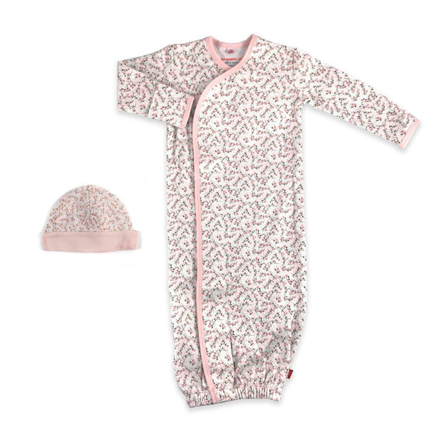 Bedford Floral organic cotton magnetic cozy sleep gown + hat set