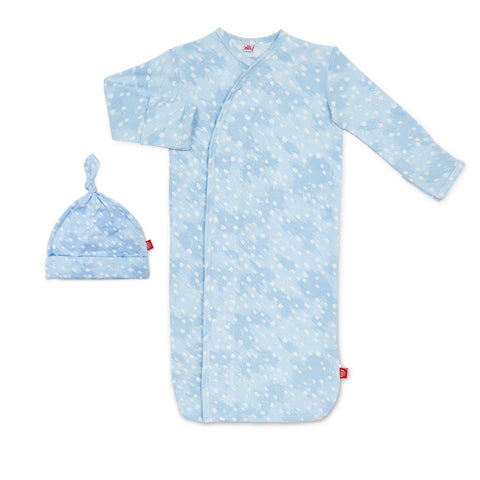 Blue Doeskin modal magnetic cozy sleeper gown + hat set