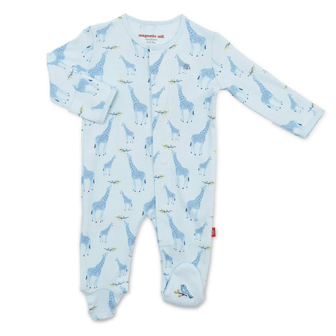 Blue Jolie Giraffe organic cotton magnetic parent favorite footie