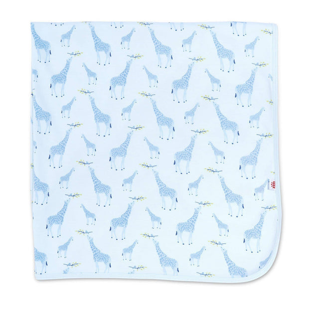 Blue Jolie Giraffe organic cotton soothing swaddle blanket