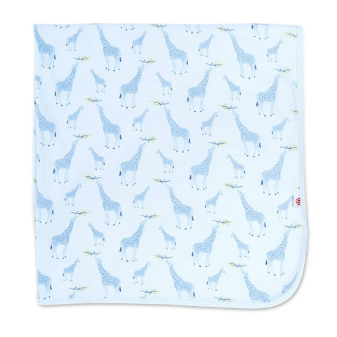 Blue Jolie Giraffe organic cotton soothing swaddle blanket