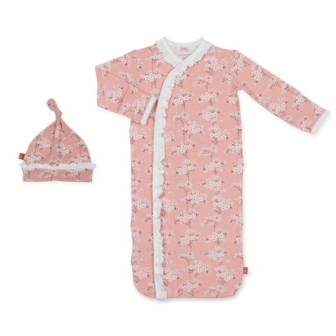 Cherry Blossom modal magnetic cozy sleeper gown + hat set
