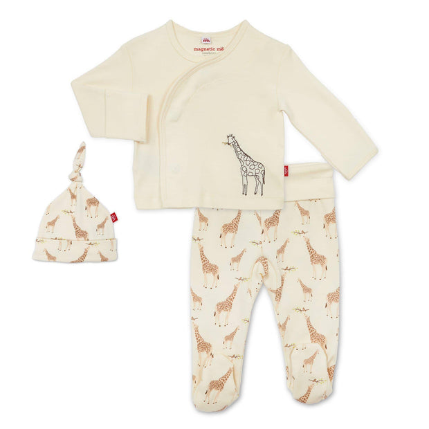 Cream Jolie Giraffe organic cotton magnetic take-me-home kimono set
