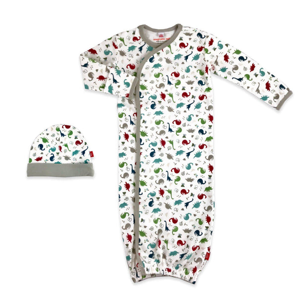 Dino Expedition organic cotton magnetic cozy sleeper gown + hat set