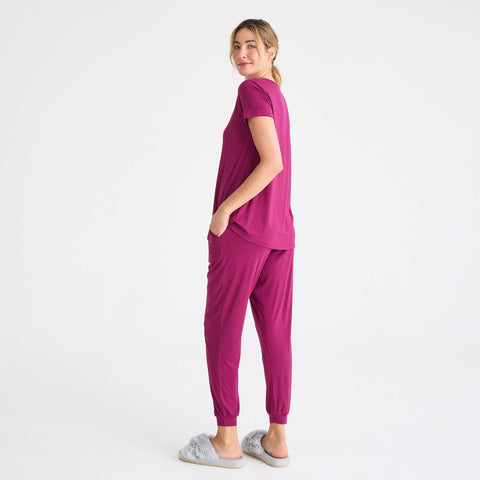 women's bordeaux modal magnetic short sleeve jogger set