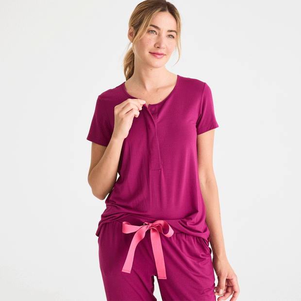 women's bordeaux modal magnetic short sleeve jogger set