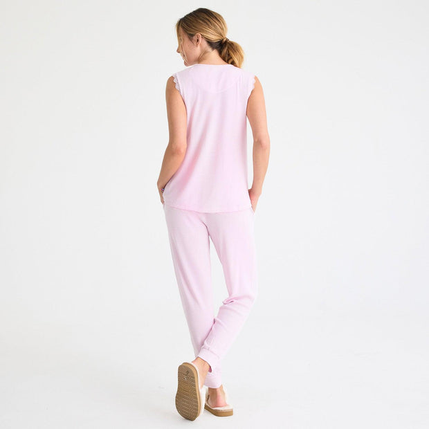 women's lilac snow waffle modal magnetic sleeveless jogger set