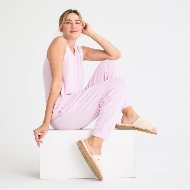 women's lilac snow waffle modal magnetic sleeveless jogger set