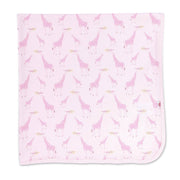 Pink Jolie Giraffe organic cotton soothing swaddle blanket