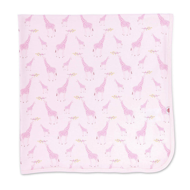 Pink Jolie Giraffe organic cotton soothing swaddle blanket