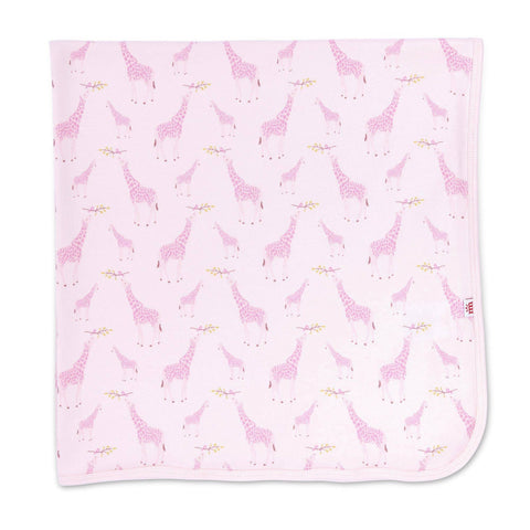 Pink Jolie Giraffe organic cotton soothing swaddle blanket