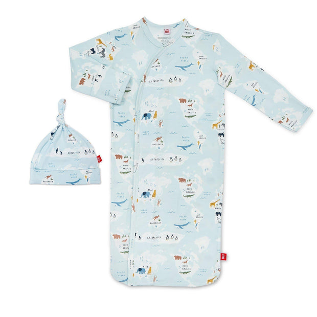 Sea The World modal magnetic cozy sleeper gown + hat set