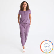 aubergine women's CloudStretch™ magnetic short sleeve jogger set-Magnetic Me