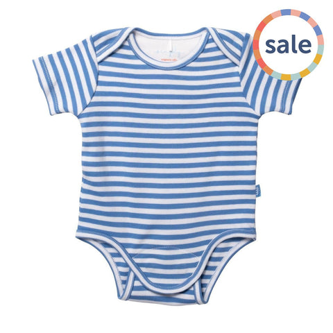 blue and white yarn-dye stripe organic cotton magnetic bodysuit-Magnetic Me