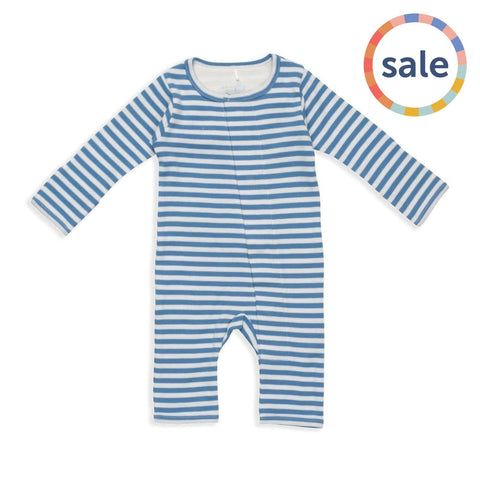 blue and white yarn-dye stripe organic cotton magnetic coverall-Magnetic Me