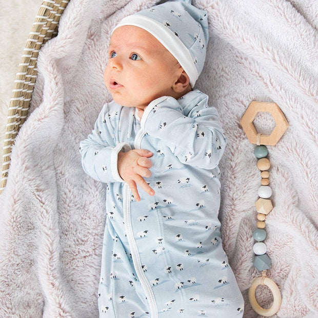 blue baa baa baby modal magnetic cozy sleeper gown + hat set