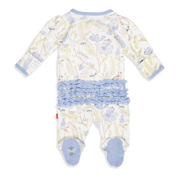 blue blossom organic cotton magnetic ruffle footie-Magnetic Me