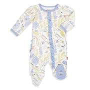 blue blossom organic cotton magnetic ruffle footie-Magnetic Me