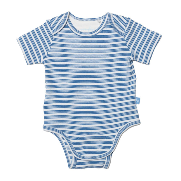 blue yarn-dye organic cotton magnetic bodysuit