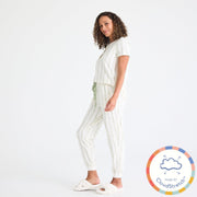 botanical stripe women's CloudStretch™ magnetic short sleeve jogger set-Magnetic Me