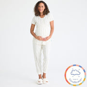 botanical stripe women's CloudStretch™ magnetic short sleeve jogger set-Magnetic Me