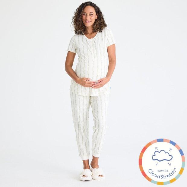 botanical stripe women's CloudStretch™ magnetic short sleeve jogger set-Magnetic Me