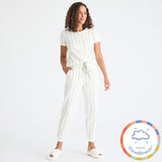 botanical stripe women's CloudStretch™ magnetic short sleeve jogger set-Magnetic Me