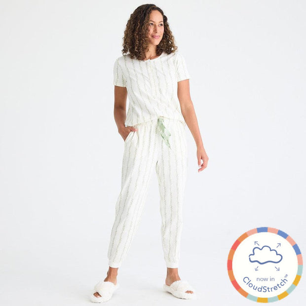 botanical stripe women's CloudStretch™ magnetic short sleeve jogger set-Magnetic Me