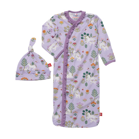 folk magic modal magnetic cozy sleeper gown + hat set