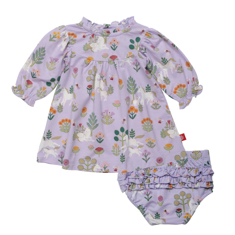folk magic modal magnetic little baby dress + diaper cover