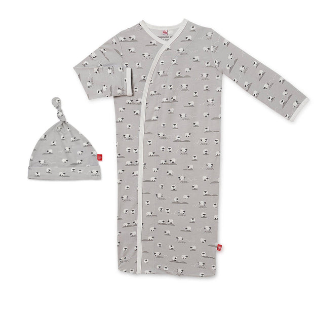 gray baa baa baby modal magnetic cozy sleeper gown + hat set