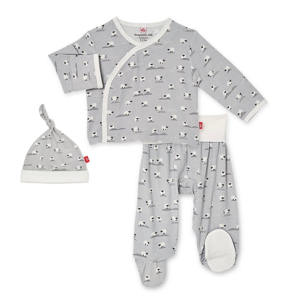 gray baa baa baby modal magnetic take-me-home kimono set