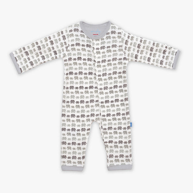 gray dancing elephants organic cotton magnetic coverall