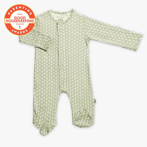 green cable leaf organic cotton magnetic footie