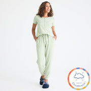 green tea skinny stripe women's CloudStretch™ magnetic short sleeve jogger set-Magnetic Me