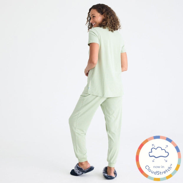 green tea skinny stripe women's CloudStretch™ magnetic short sleeve jogger set-Magnetic Me