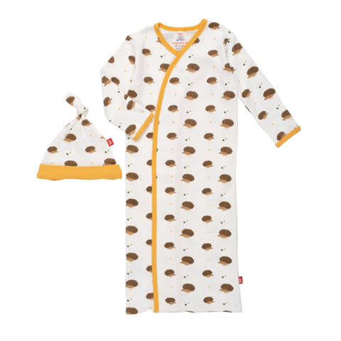 gus organic cotton magnetic cozy sleeper gown + hat set