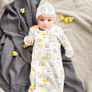 honey bee mine organic cotton magnetic cozy sleeper gown + hat set