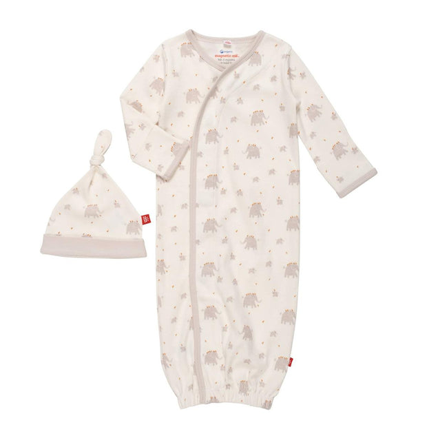 little peanut organic cotton magnetic cozy sleeper gown + hat set