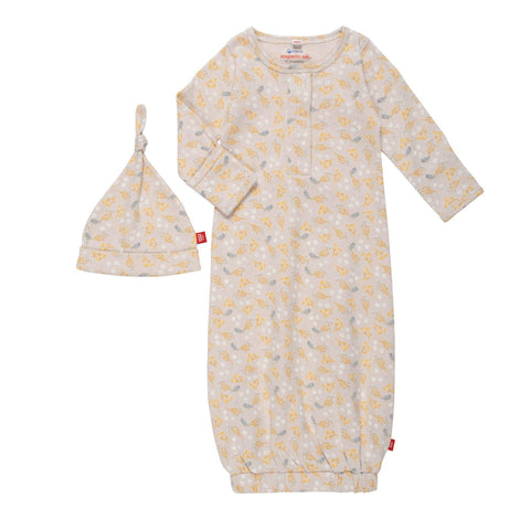 logan organic cotton magnetic cozy sleeper gown + hat set