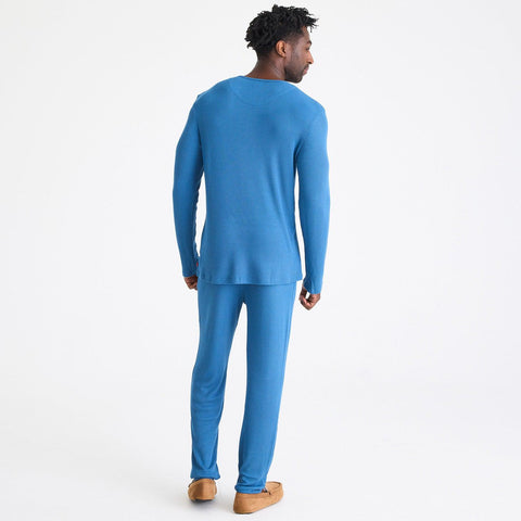 men's dark blue waffle modal long sleeve jogger set