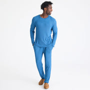 men's dark blue waffle modal long sleeve jogger set