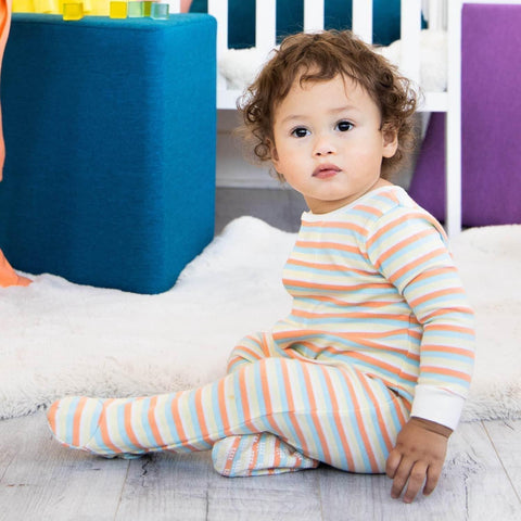 multi-stripe organic cotton magnetic footie-Magnetic Me