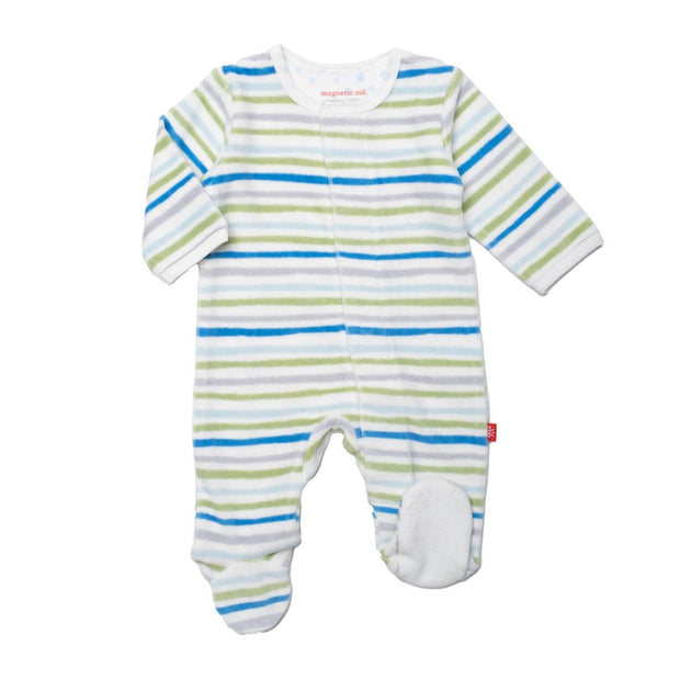 multi stripes velour magnetic parent favorite footie | blue
