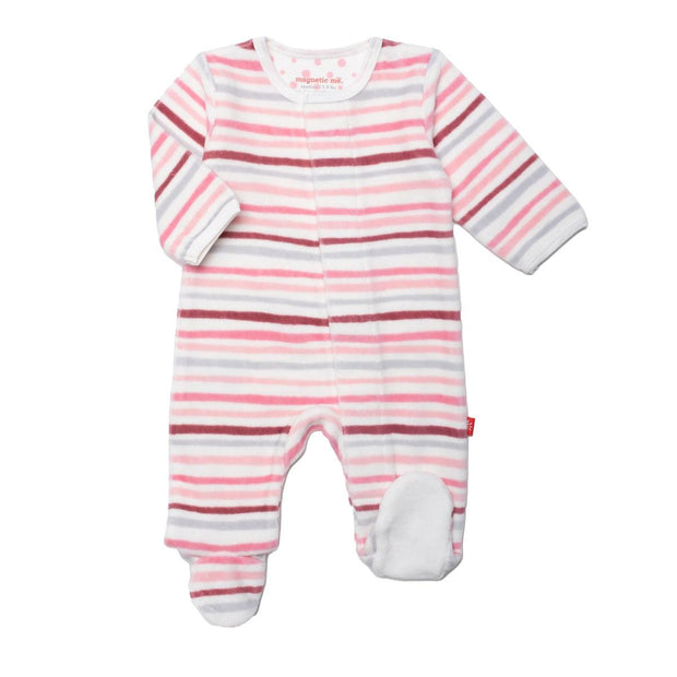 multi stripes velour magnetic parent favorite footie | pink