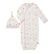 mummy goose organic cotton magnetic cozy sleeper gown + hat set