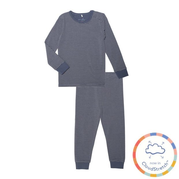 navy skinny stripe CloudStretch™ magnetic kids pajama set-Magnetic Me